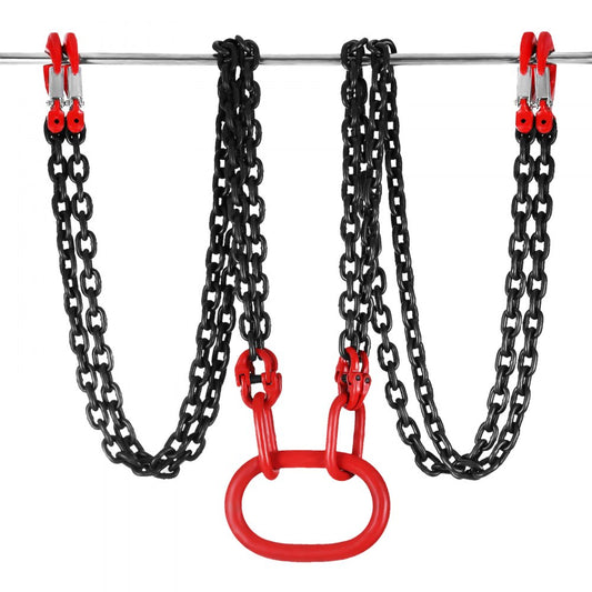VEVOR 10FT Chain Sling 5/16 Inch X 10 FT Engine Lift Chain G80 Alloy Steel Engine Chain Hoist Lifts 3 Ton with 4 Leg Grab Hooks and Adjuster Used in Mining, Machinery, Ports, Building