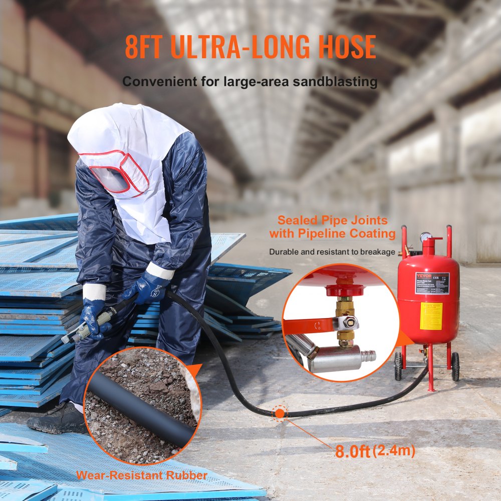 Heavy-Duty 10-Gallon Portable Sandblaster with Wheels, Nozzle Control, and Pressure Gauge for Efficient Grit Blasting Tasks