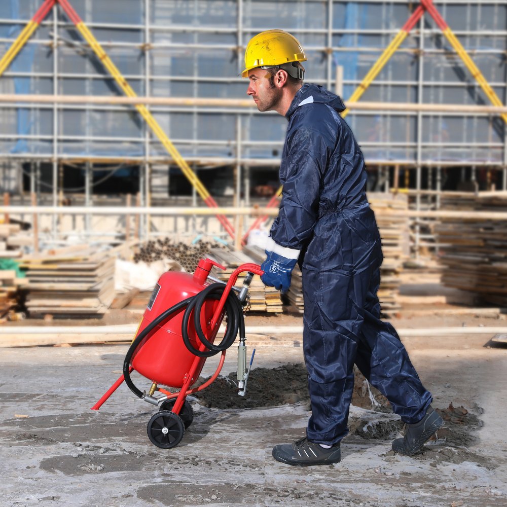 Heavy-Duty 10-Gallon Portable Sandblaster with Wheels, Nozzle Control, and Pressure Gauge for Efficient Grit Blasting Tasks