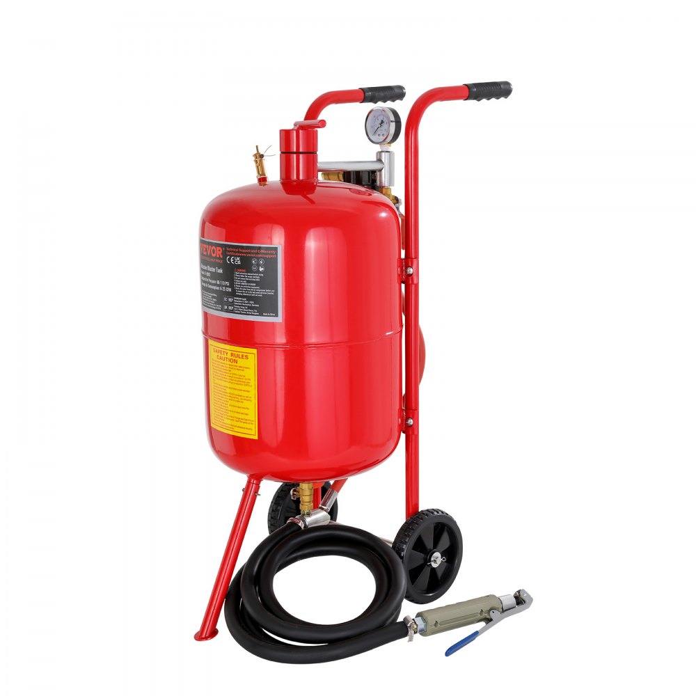 Heavy-Duty 10-Gallon Portable Sandblaster with Wheels, Nozzle Control, and Pressure Gauge for Efficient Grit Blasting Tasks