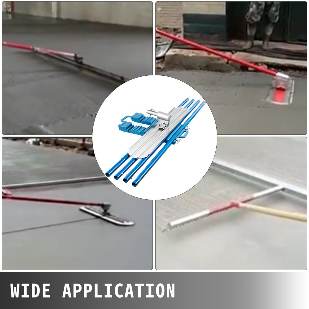 48"x8" Concrete Bull Float Trowel with Round Ends and 4 Handles for Smooth Finishing