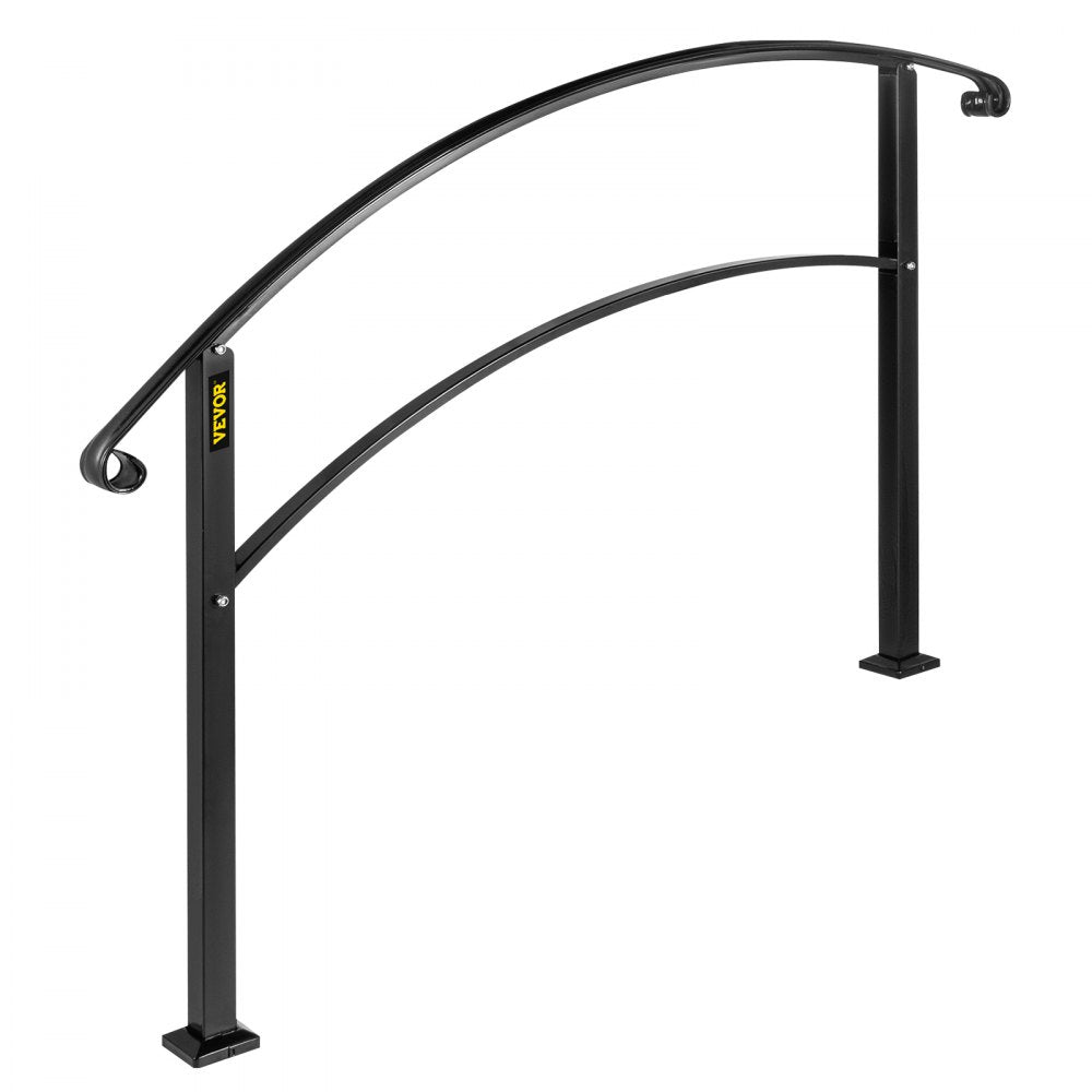 Matte Black Wrought Iron Handrail with Installation Kit for 1 to 4 Outdoor Steps - 4-Step Stair Rail System