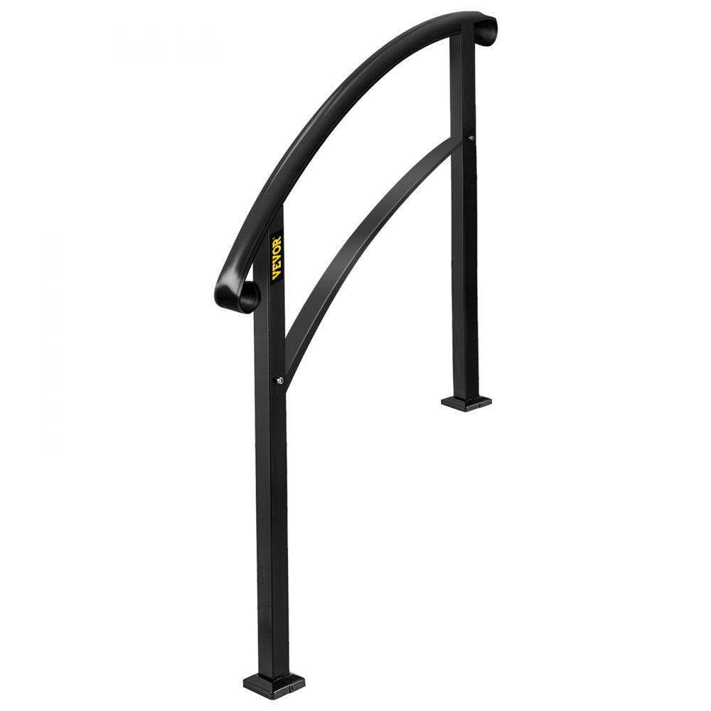 Matte Black Wrought Iron Handrail with Installation Kit for 1 to 4 Outdoor Steps - 4-Step Stair Rail System