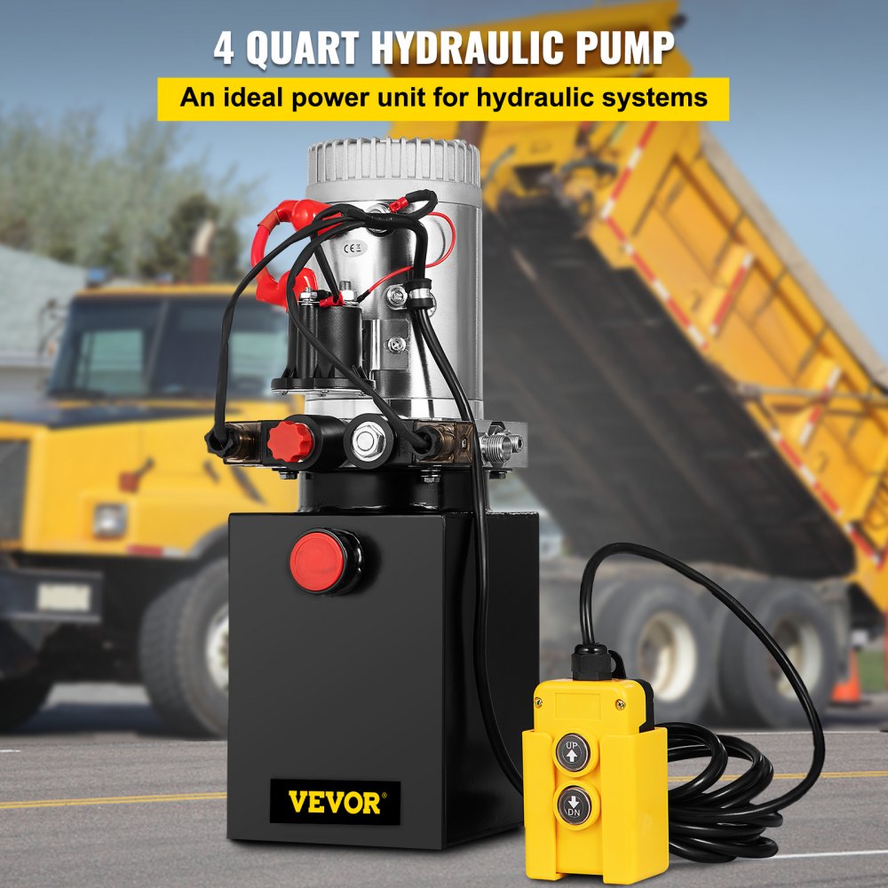VEVOR Hydraulic Pump 12V DC Double Acting Hydraulic Power Unit 4L Steel Tank Hydraulic Pump Power Unit for Dump Trailer Car Lifting