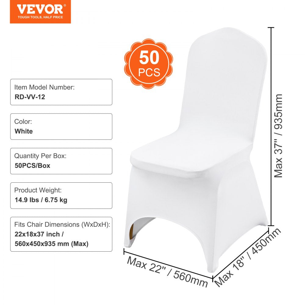 VEVOR 50pcs Chair Cover Wedding Spandex White Chair Covers Stretch Fabric Removable Washable Protective Slipcovers for Weddings Banquets Ceremony(Arched,50PCS)