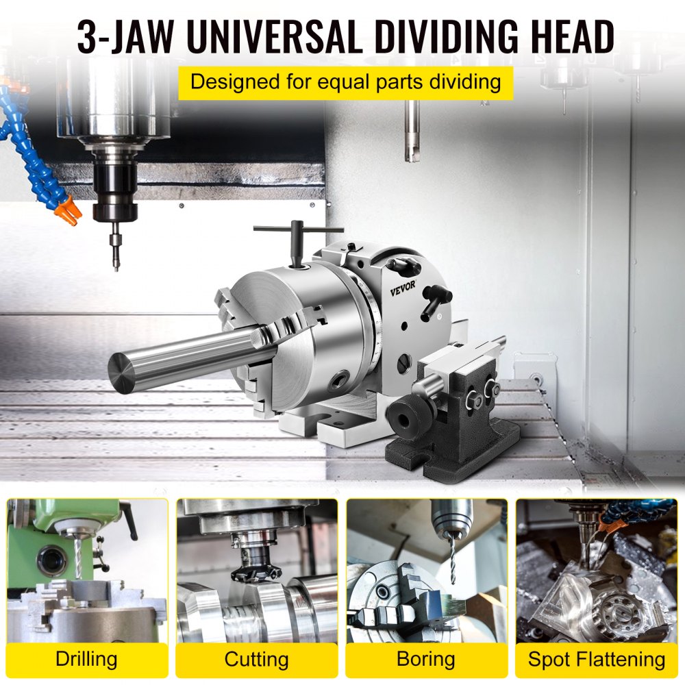 Precision 5-Inch Dividing Head Set with 3-Jaw Chuck and Tailstock for Milling Machine Applications