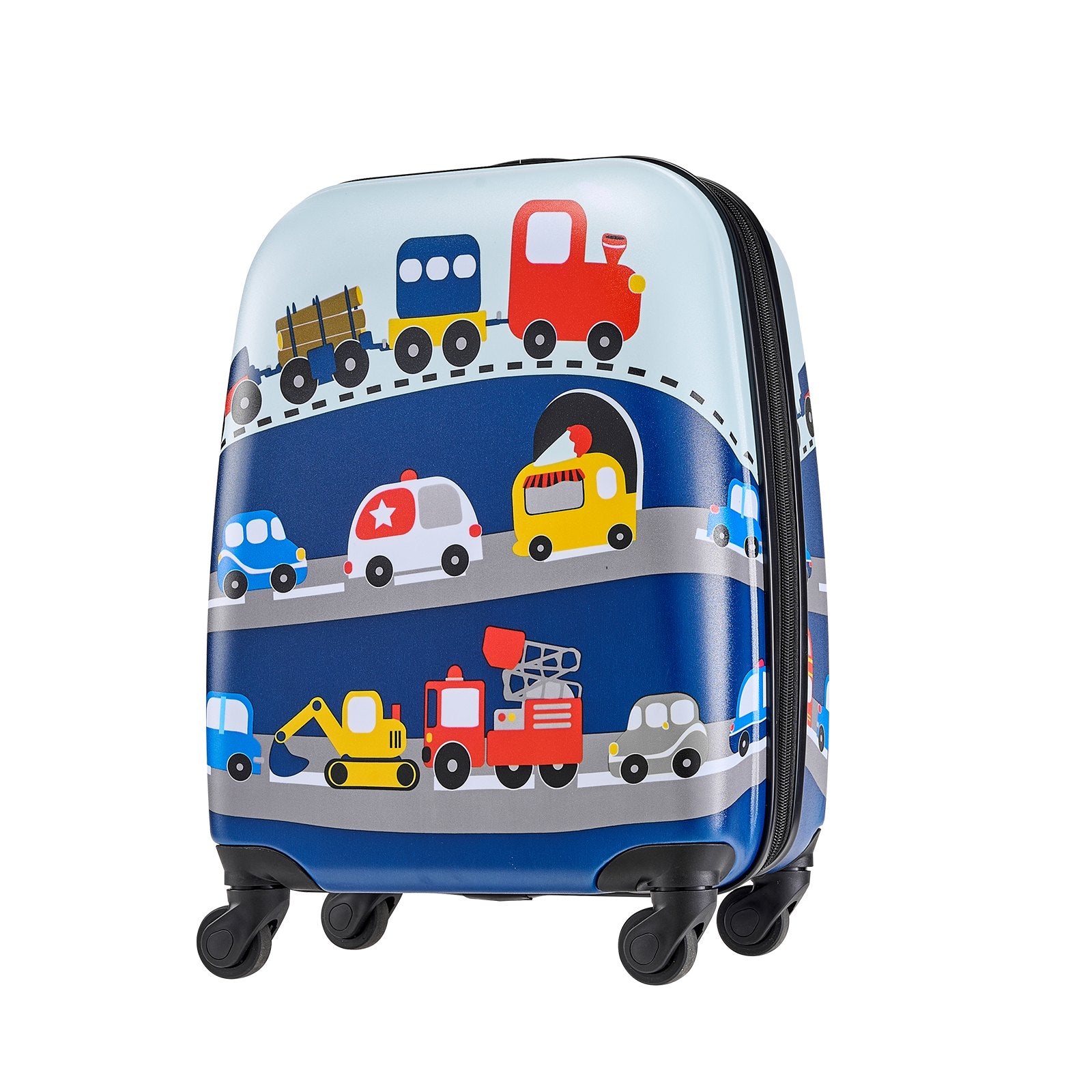 5-Piece Kids Luggage Set with 18-Inch Hardside Suitcase, Backpack, U-Shape Pillow, Truck Pattern - Ideal Holiday Gift, Airline Approved