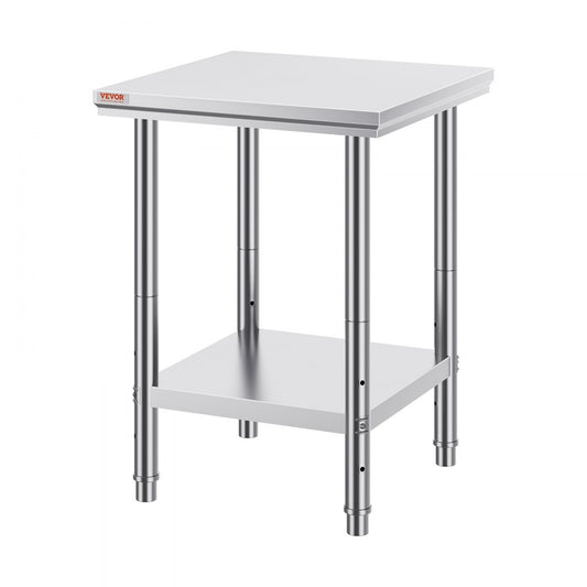 VEVOR Stainless Steel Work Table 24 x 24 x 32 Inch Commercial Kitchen Prep & Work Table Heavy Duty Prep Worktable Metal Work Table with Adjustable Feet for Restaurant, Home and Hotel