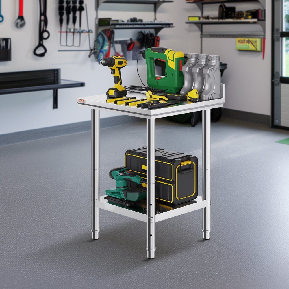 Heavy Duty 24x24 Inch Stainless Steel Food Prep Table with Adjustable Feet for Restaurants, Homes, and Hotels