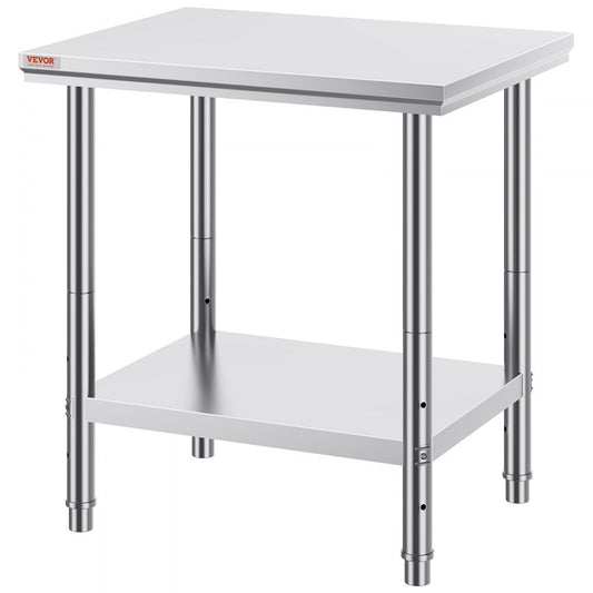 VEVOR Stainless Steel Work Table 24 x 30 x 32 Inch Commercial Food Prep Worktable for Home, Kitchen, Restaurant Metal Prep Table with Adjustable Feet