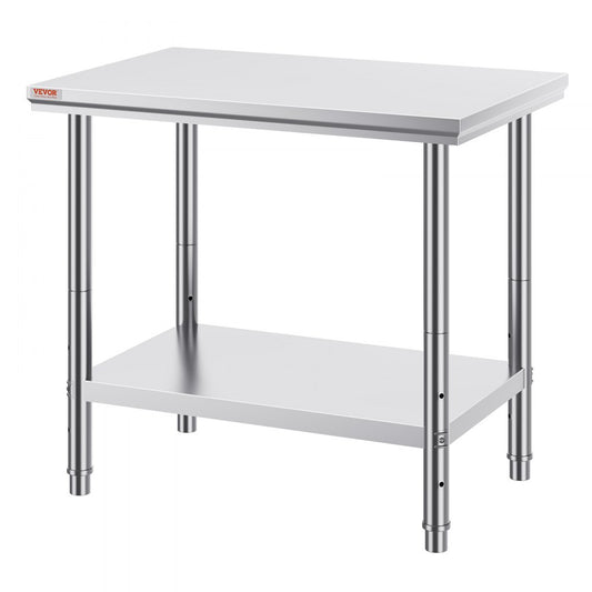 VEVOR Stainless Steel Work Table 24 x 36 x 32 Inch Commercial Kitchen Prep & Work Table Heavy Duty Prep Worktable Metal Work Table with Adjustable Feet for Restaurant, Home and Hotel