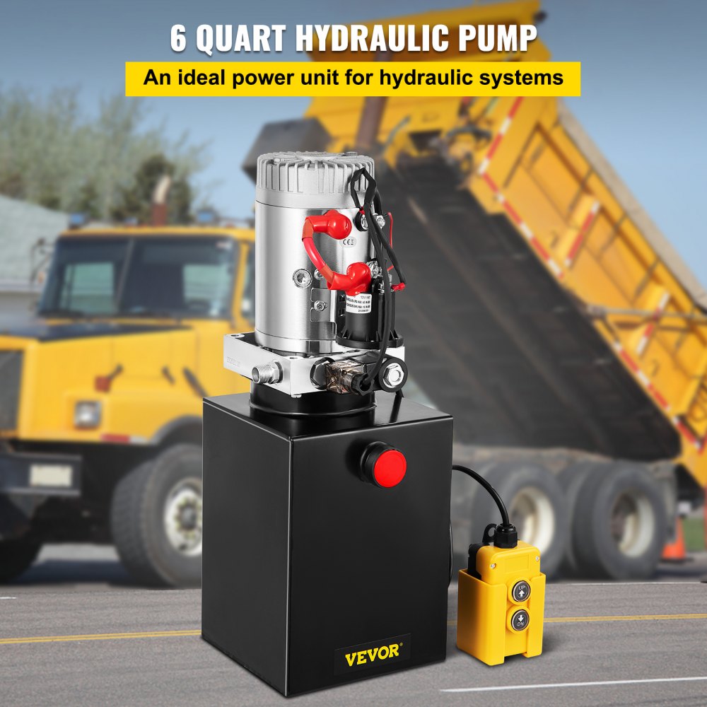 VEVOR 6 Quart Hydraulic Power Unit Steel Tank Hydraulic Pump Single Acting 3200 PSI Max 12V DC Power Unit for Dump Trailer Car Lifting