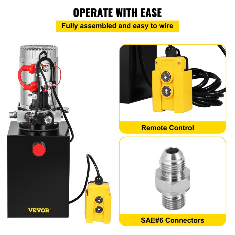 VEVOR 6 Quart Hydraulic Power Unit Steel Tank Hydraulic Pump Single Acting 3200 PSI Max 12V DC Power Unit for Dump Trailer Car Lifting