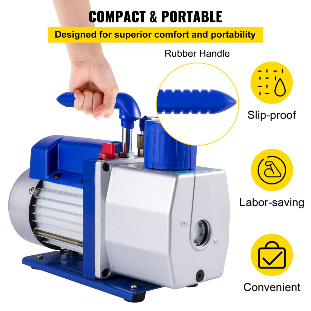 VEVOR Vacuum Pump 7 CFM 1/2 HP 1 Stage Ultimate Vacuum Refrigerant HVAC Air Tool 110V 5PA Air Conditioning Pump for Automobile Reparation Vacuum Evacuation