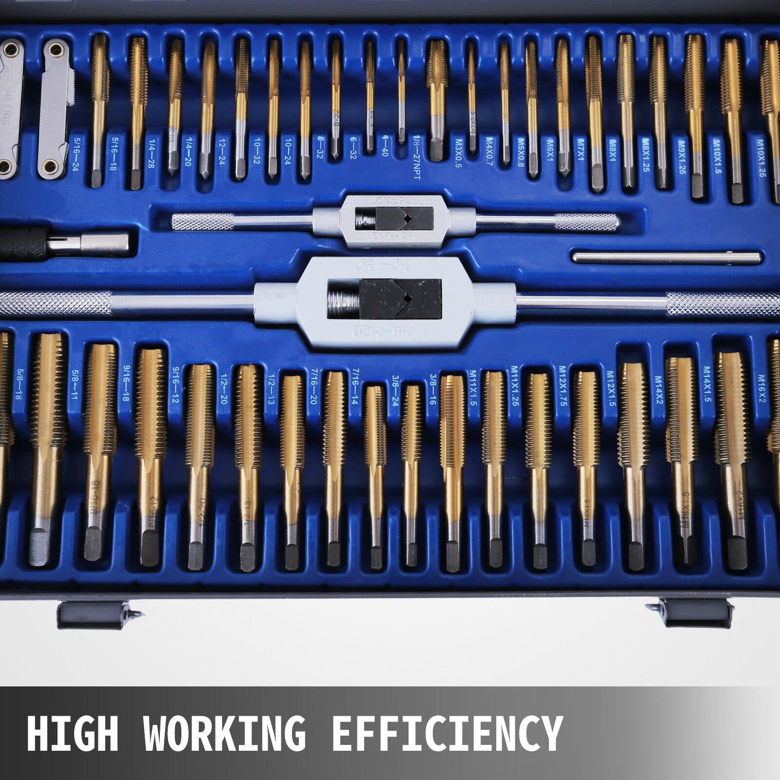 86-Piece Tap and Die Set, Tungsten Steel, Titanium Coated, SAE Metric, Precision Cutting Tools for External Internal Threads