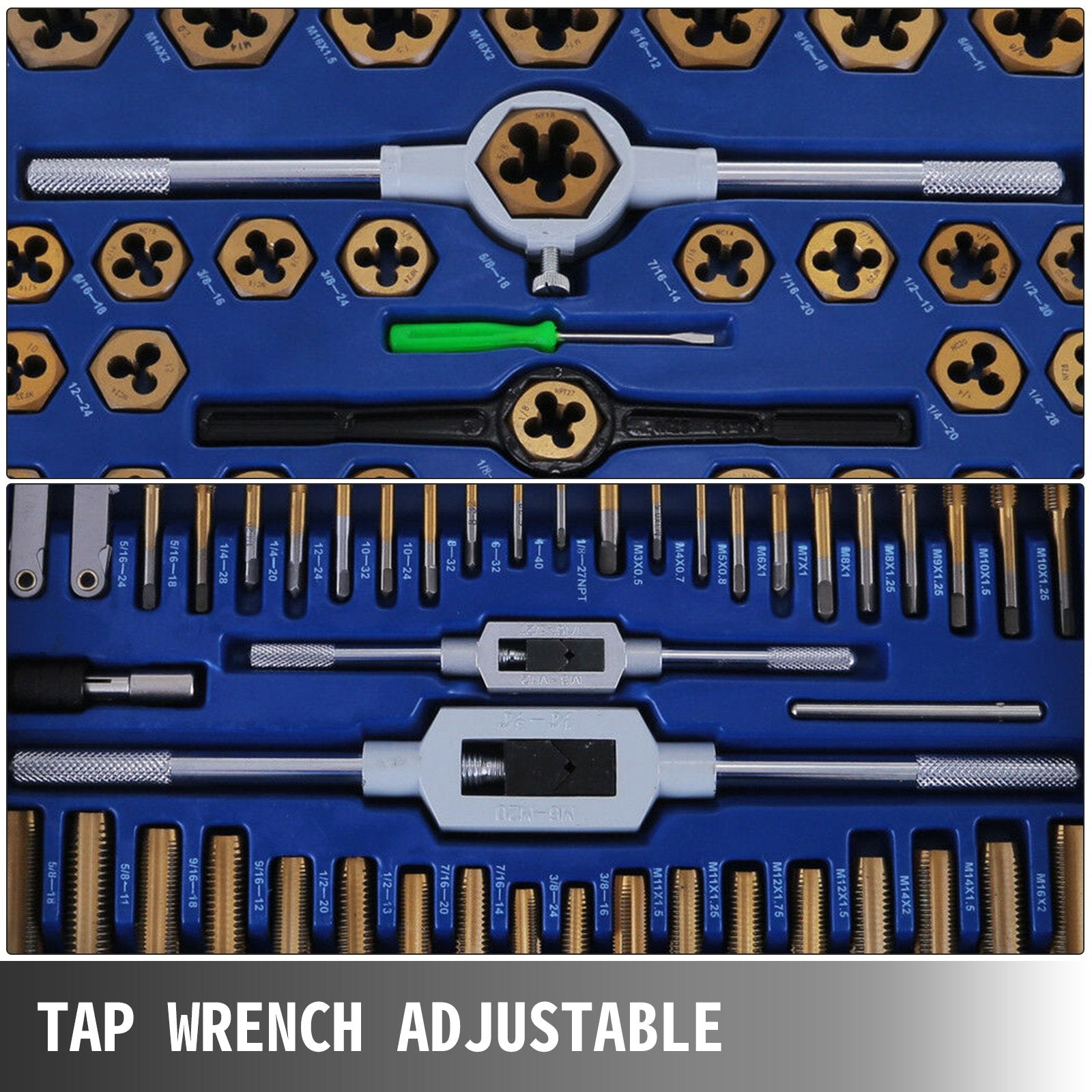 86-Piece Tap and Die Set, Tungsten Steel, Titanium Coated, SAE Metric, Precision Cutting Tools for External Internal Threads