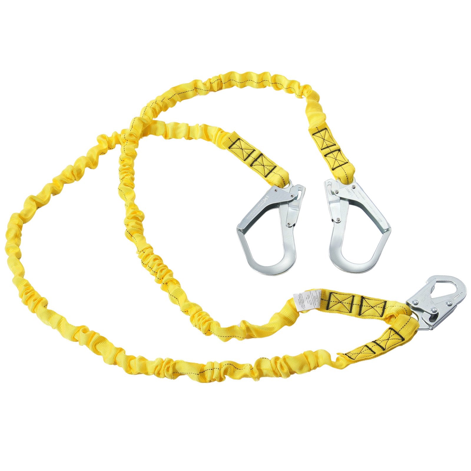 Heavy-Duty 6ft Safety Lanyard with Dual Alloy Snap Hooks, Retractable Belt for Tree Climbing, 38KN Tension, ANSI Certified, Yellow