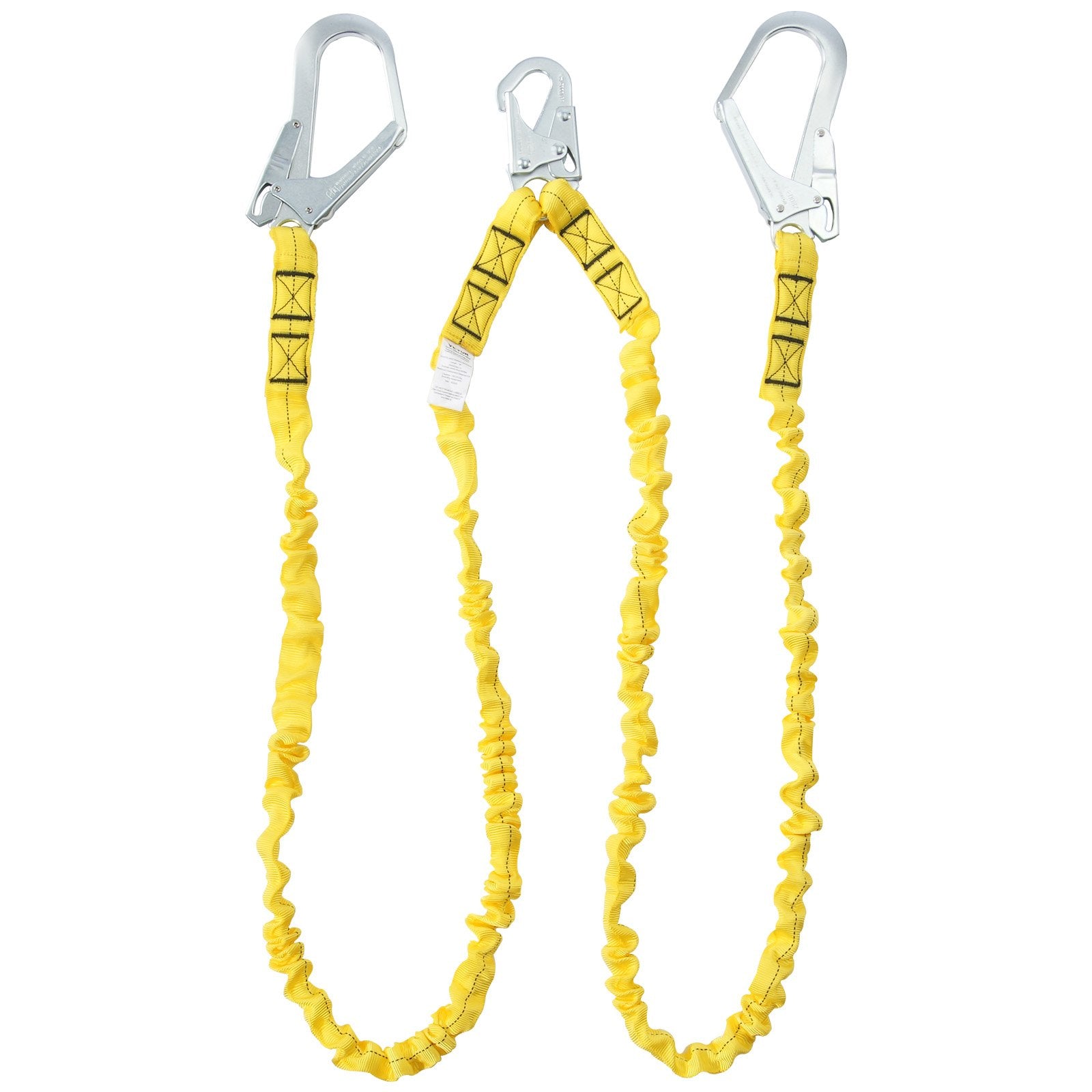 Heavy-Duty 6ft Safety Lanyard with Dual Alloy Snap Hooks, Retractable Belt for Tree Climbing, 38KN Tension, ANSI Certified, Yellow