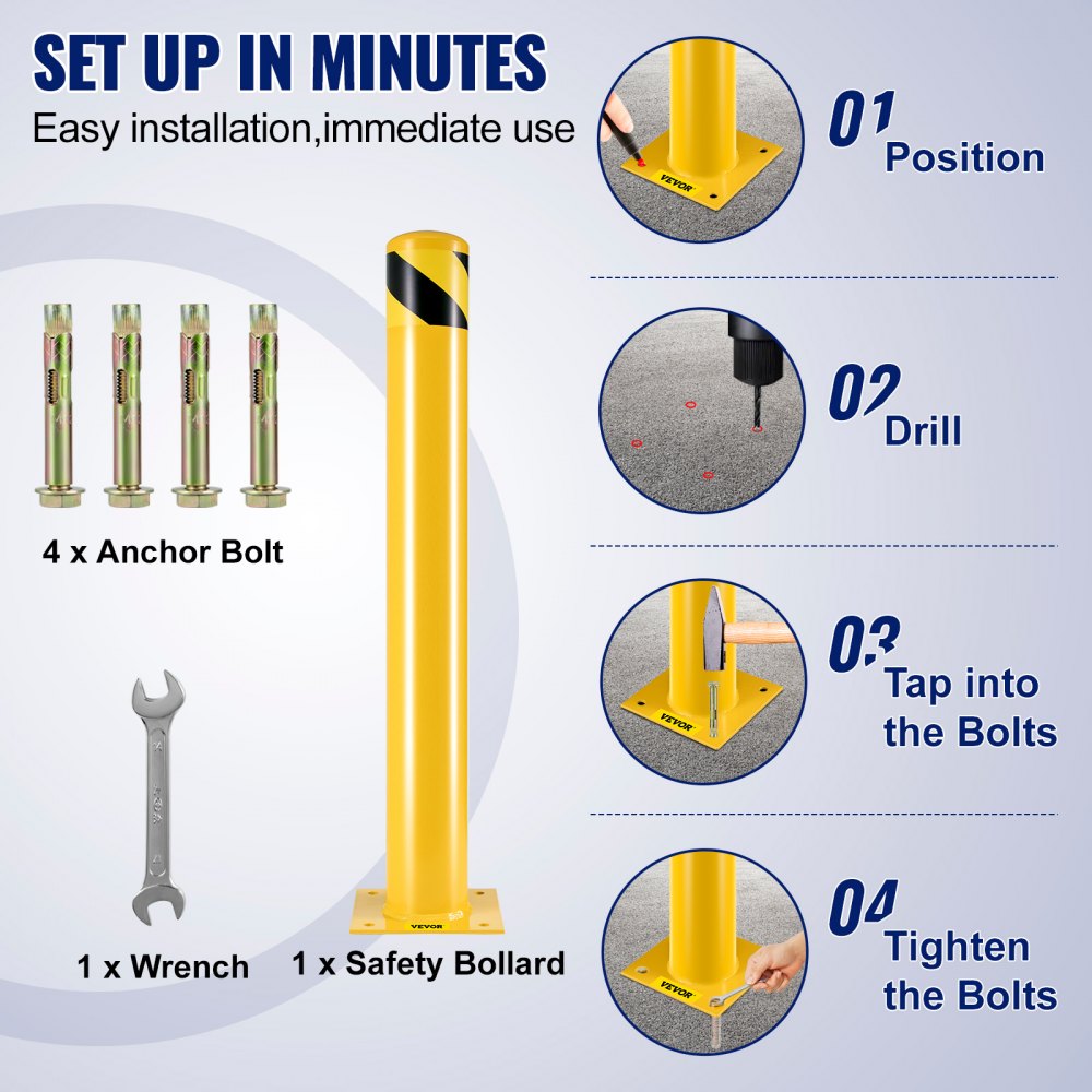 36" Yellow Steel Safety Bollard Post with 4.5" Diameter for Barrier Protection