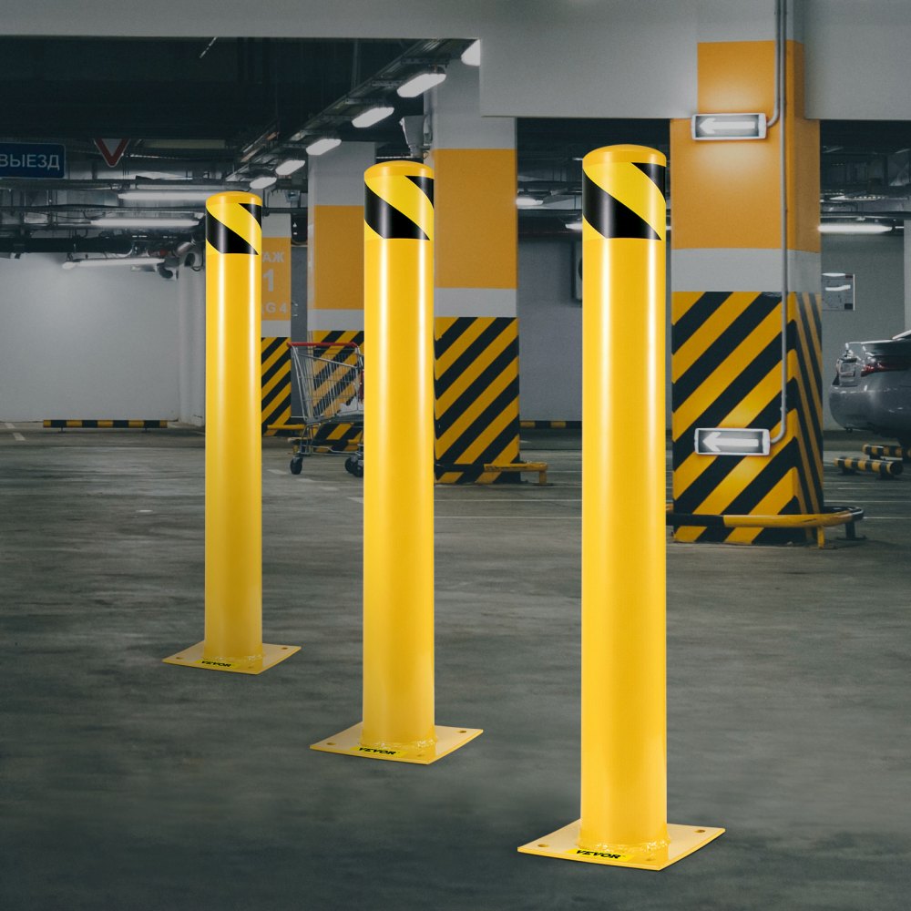VEVOR Safety Bollard 42-4.5 Safety Barrier Bollard 4-1/2" OD 42" Height Yellow Powder Coat Pipe Steel Safety Barrier with 4 Free Anchor Bolts for Traffic-Sensitive Area