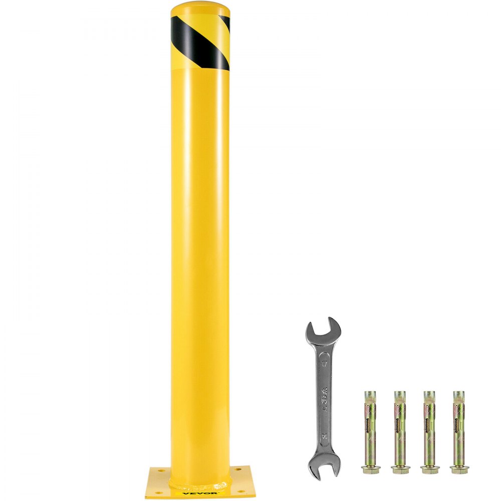 VEVOR Safety Bollard 42-4.5 Safety Barrier Bollard 4-1/2" OD 42" Height Yellow Powder Coat Pipe Steel Safety Barrier with 4 Free Anchor Bolts for Traffic-Sensitive Area