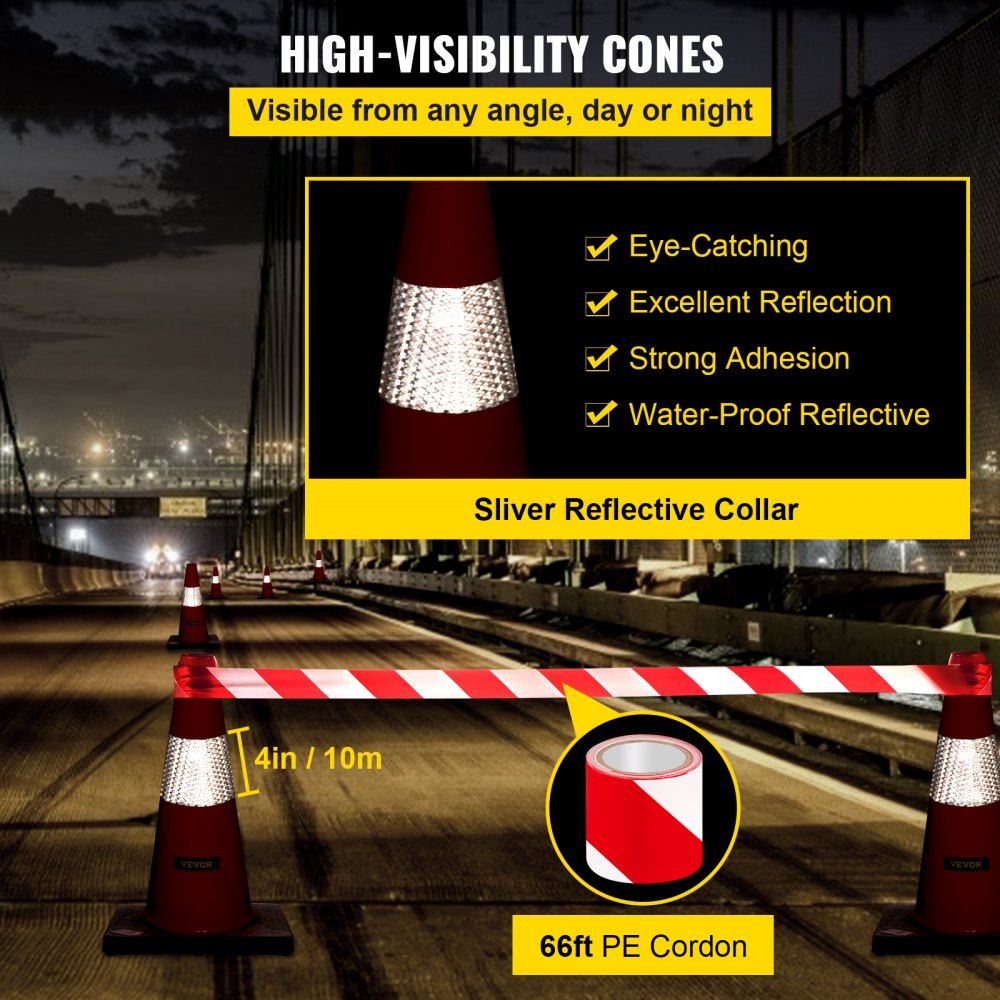 VEVOR Safety Cones, 18 in/45 cm Height, 5 PCS PVC Orange Traffic Cone with Reflective Collar and Black Weighted Base, Used for Traffic Control, Driveway Road Parking and School Improvement