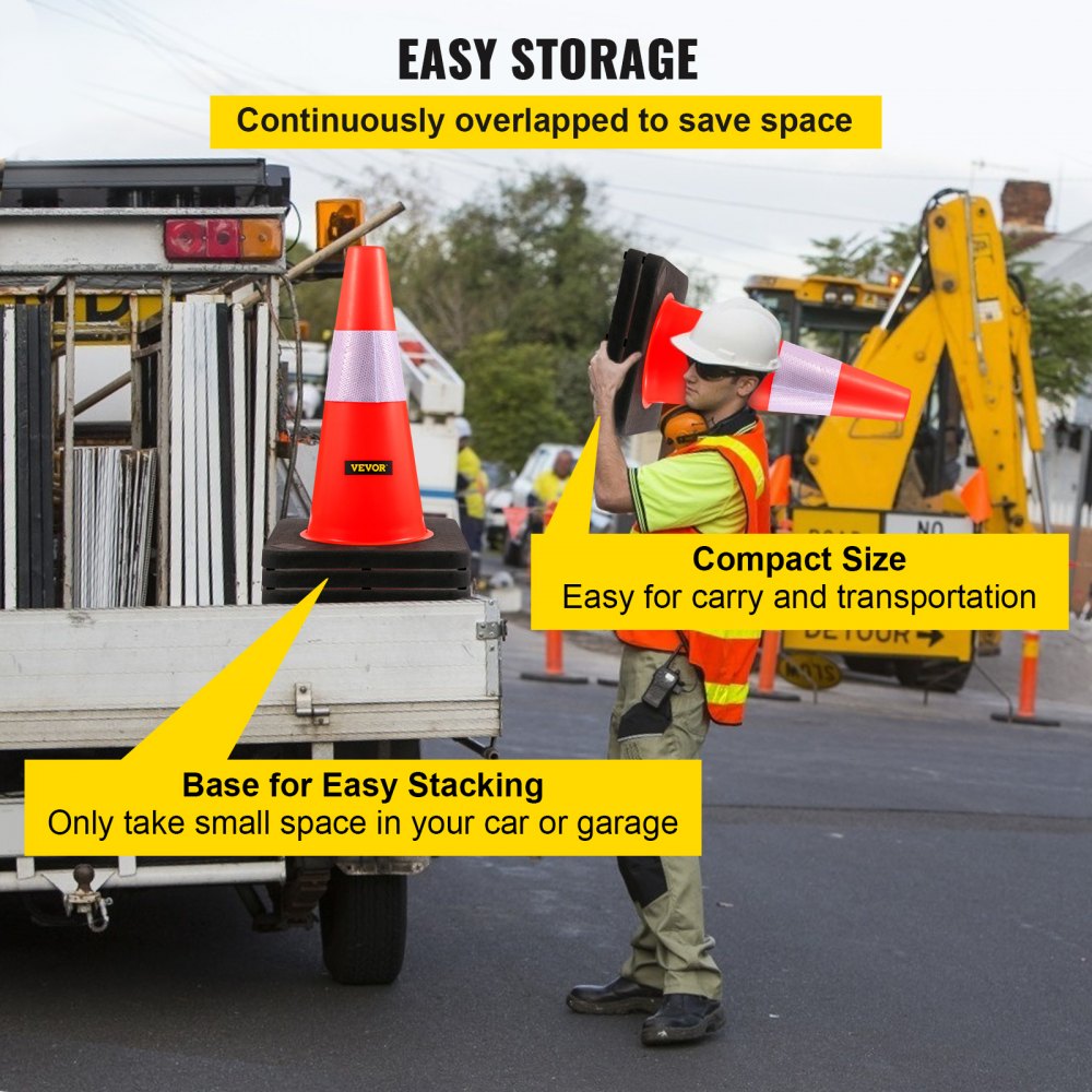 VEVOR Safety Cones, 18 in/45 cm Height, 5 PCS PVC Orange Traffic Cone with Reflective Collar and Black Weighted Base, Used for Traffic Control, Driveway Road Parking and School Improvement