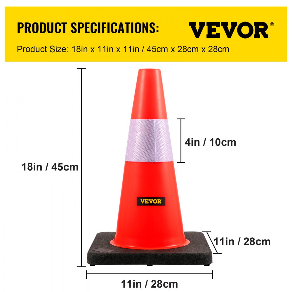 VEVOR Safety Cones, 18 in/45 cm Height, 5 PCS PVC Orange Traffic Cone with Reflective Collar and Black Weighted Base, Used for Traffic Control, Driveway Road Parking and School Improvement