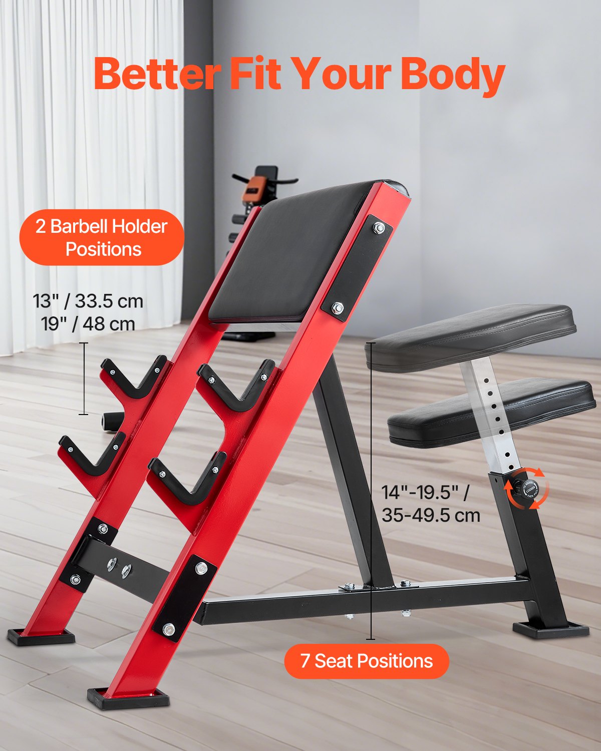 Heavy-Duty Adjustable Preacher Curl Bench - 660 LBS Capacity, Home Gym Bicep Station for Barbell & Dumbbell Workouts, Carbon Steel Strength Training Bench with Bar Holders, Black+Red