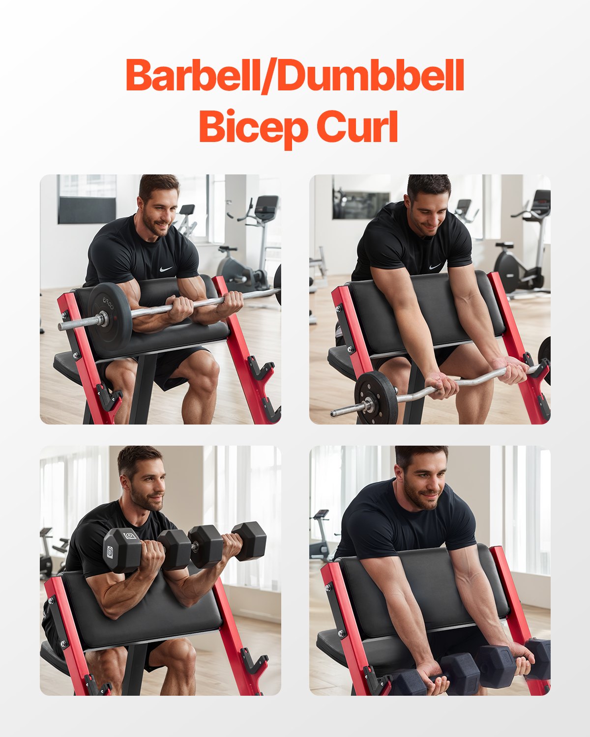 Heavy-Duty Adjustable Preacher Curl Bench - 660 LBS Capacity, Home Gym Bicep Station for Barbell & Dumbbell Workouts, Carbon Steel Strength Training Bench with Bar Holders, Black+Red