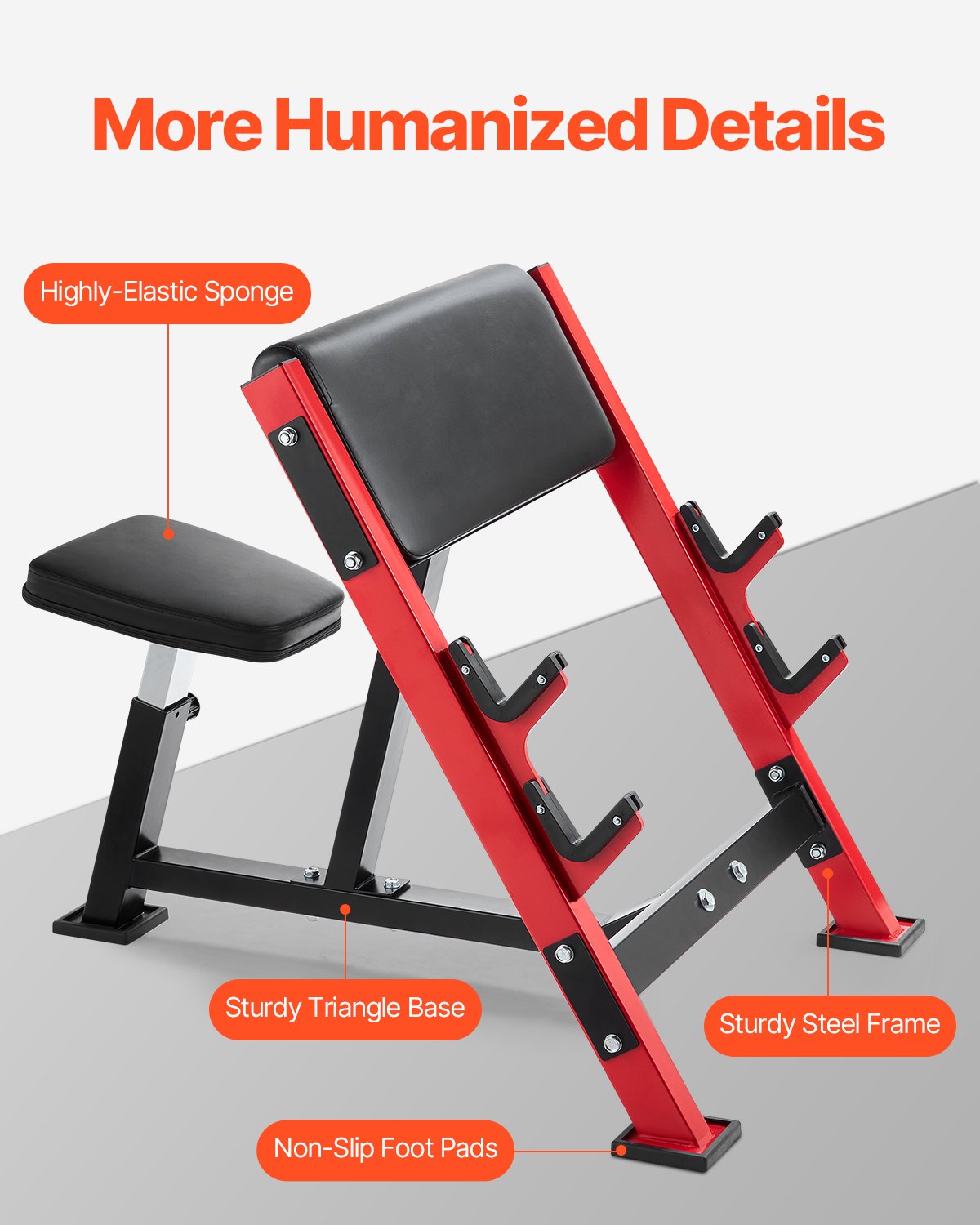 Heavy-Duty Adjustable Preacher Curl Bench - 660 LBS Capacity, Home Gym Bicep Station for Barbell & Dumbbell Workouts, Carbon Steel Strength Training Bench with Bar Holders, Black+Red