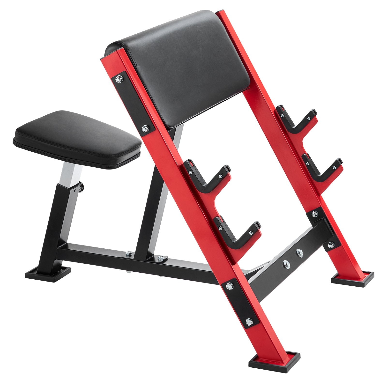 Heavy-Duty Adjustable Preacher Curl Bench - 660 LBS Capacity, Home Gym Bicep Station for Barbell & Dumbbell Workouts, Carbon Steel Strength Training Bench with Bar Holders, Black+Red