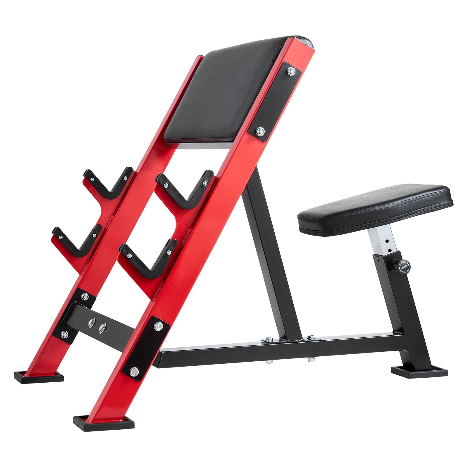 Heavy-Duty Adjustable Preacher Curl Bench - 660 LBS Capacity, Home Gym Bicep Station for Barbell & Dumbbell Workouts, Carbon Steel Strength Training Bench with Bar Holders, Black+Red