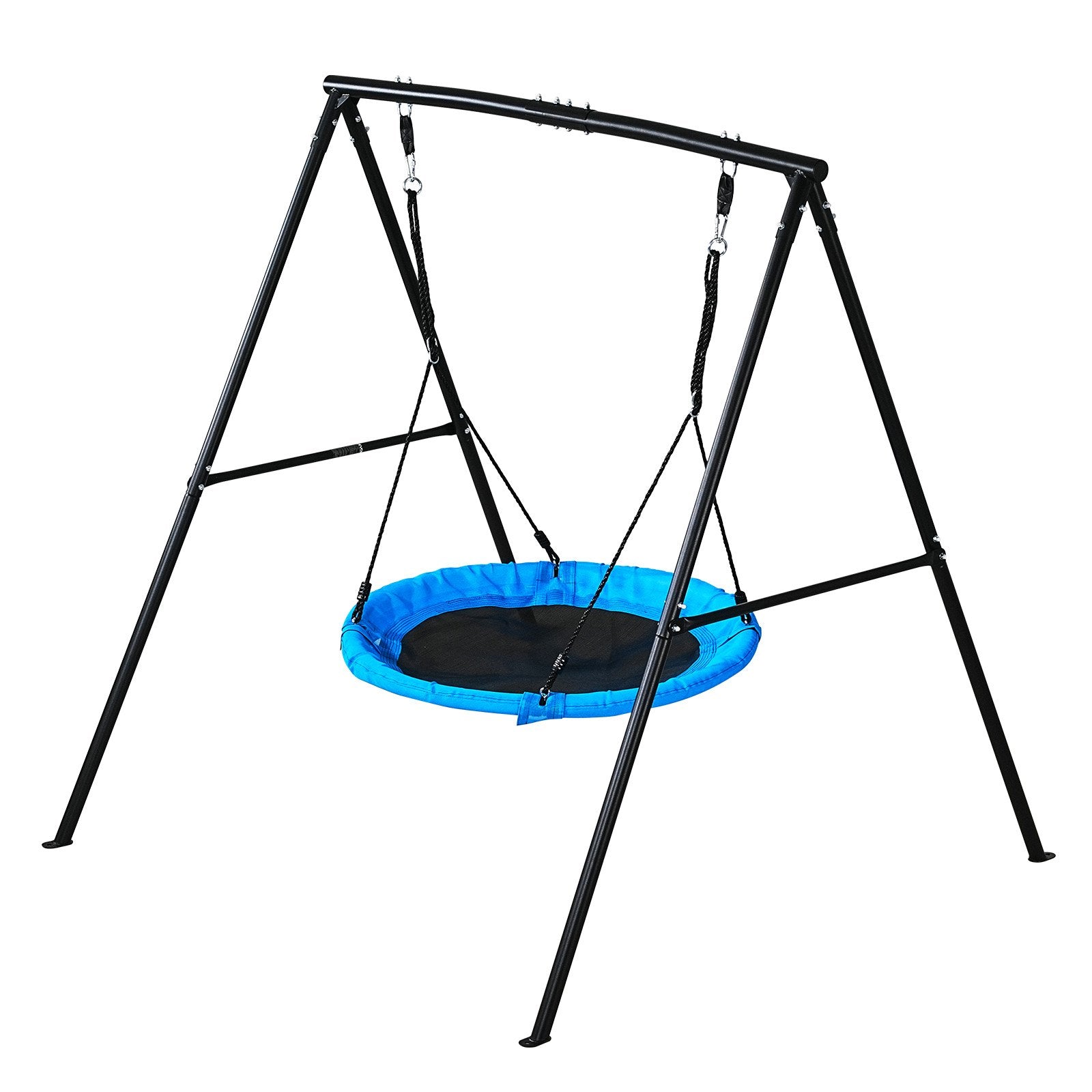 Backyard Swing Set with 40" Saucer Seat, Heavy Duty Metal A-Frame, 440 lbs Capacity, Spiral Anchors for Kids Outdoor Fun, Black & Blue