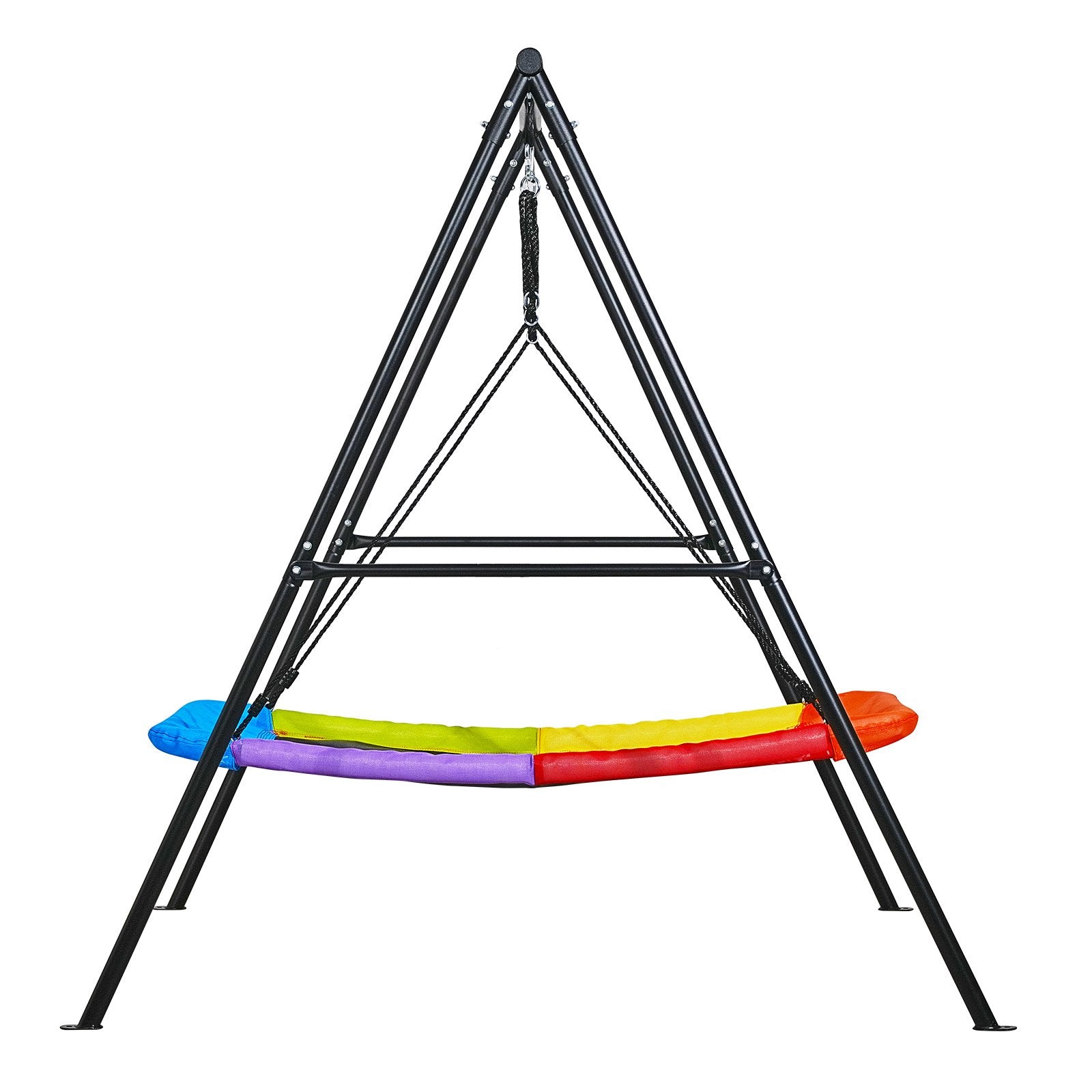 Heavy Duty Backyard Swing Set with 60x32" Seat, A-Frame Stand, 440 lbs Capacity, Spiral Anchors, Outdoor Fun for Kids, Black & Colorful Design