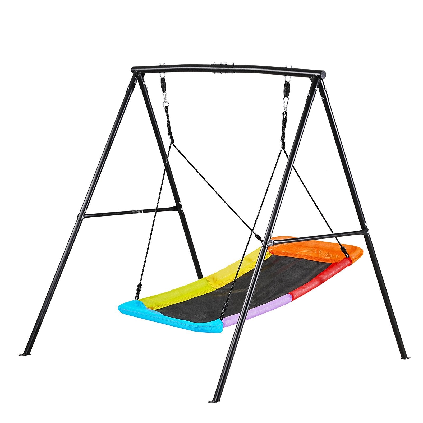 Heavy Duty Backyard Swing Set with 60x32" Seat, A-Frame Stand, 440 lbs Capacity, Spiral Anchors, Outdoor Fun for Kids, Black & Colorful Design