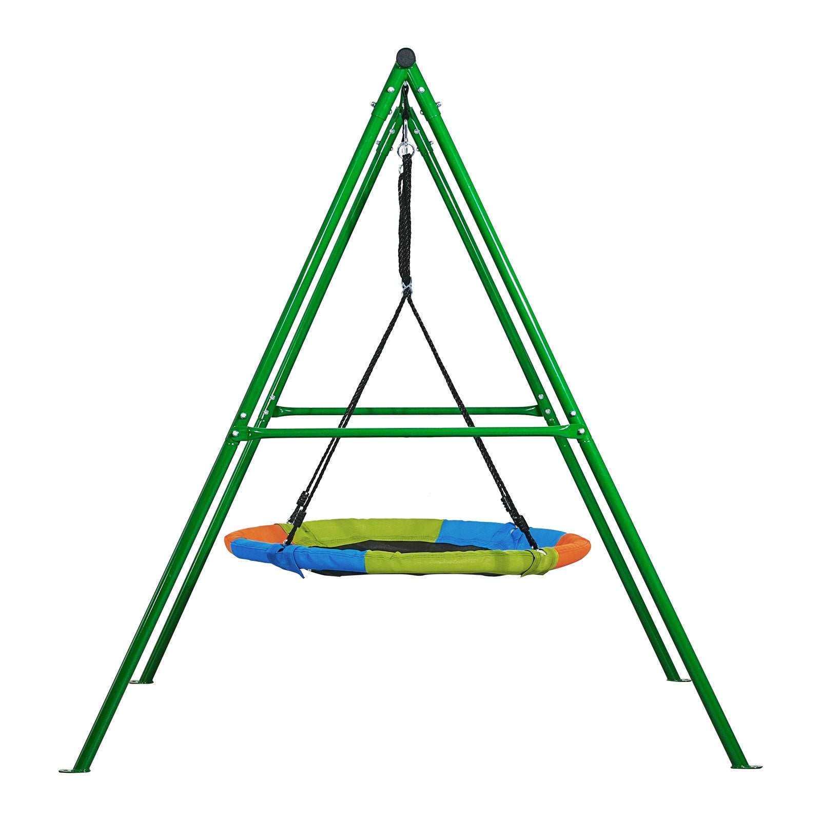 Backyard Swing Set with 40" Saucer Swing, Heavy Duty Metal A-Frame, 440 lbs Capacity, Spiral Anchors, Outdoor Kids Play, Green & Colorful