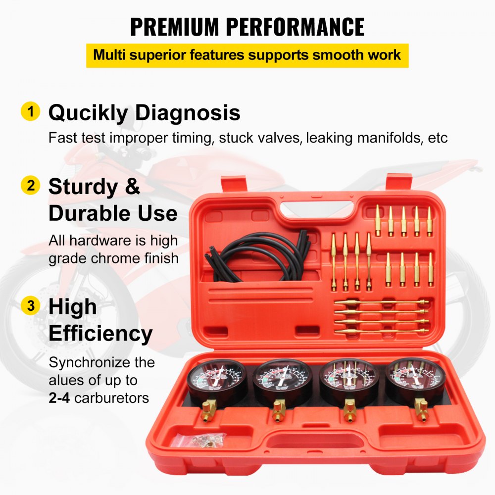 Comprehensive Carburetor Synchronizer Set with Vacuum Gauge and Rubber Hose for Precision Fuel Management