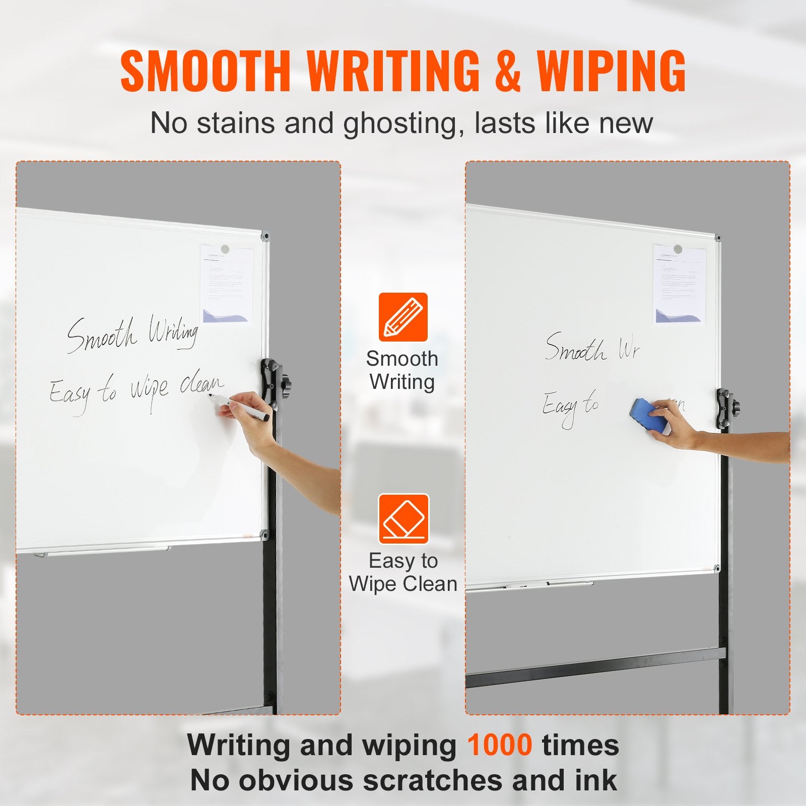 Rolling Magnetic Whiteboard, 48x32" Double-Sided & Reversible, Height Adjustable Dry Erase Board with Wheels for Office, School, Home Use