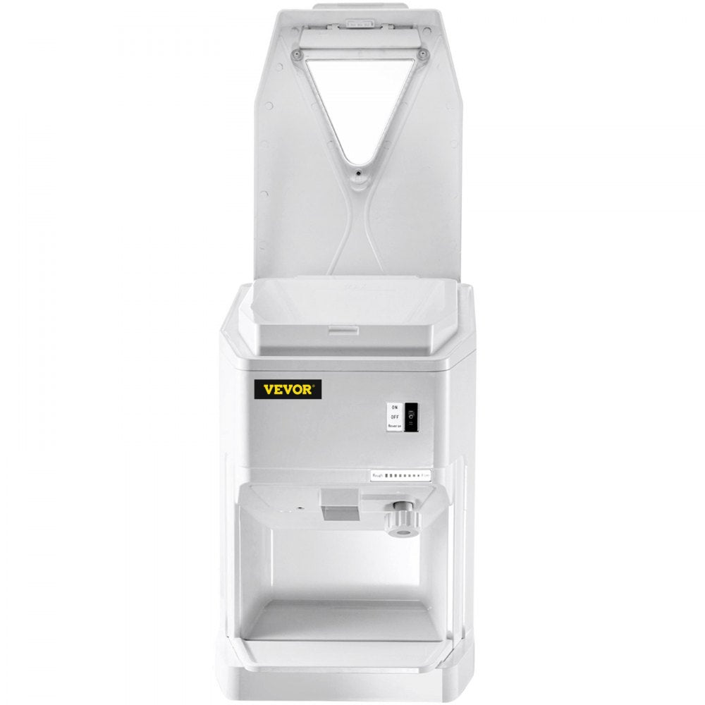 VEVOR Ice Shaver Machine Electric, Shaved Ice Machine Commercial 265 LBS/H, Snow Cone Maker w/ Ice Hopper & Lid, 250W Ice Crusher w/ Drain Pipe Tabletop Shaved Ice Maker w/ Adjustable Fineness White