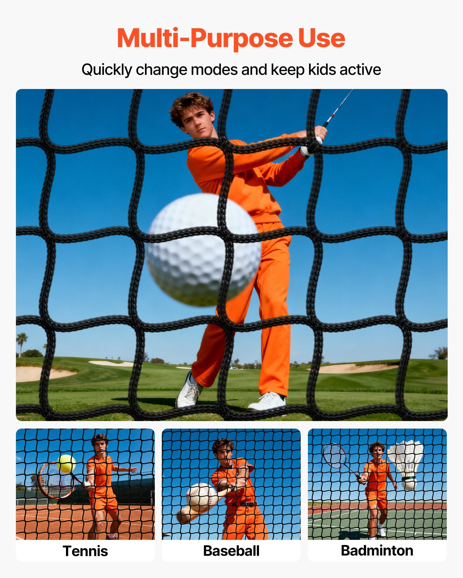 10x10x10 FT Golf & Baseball Batting Cage, Durable Knotless Polyester Net, Indoor/Outdoor Driving & Hitting Practice with Targets