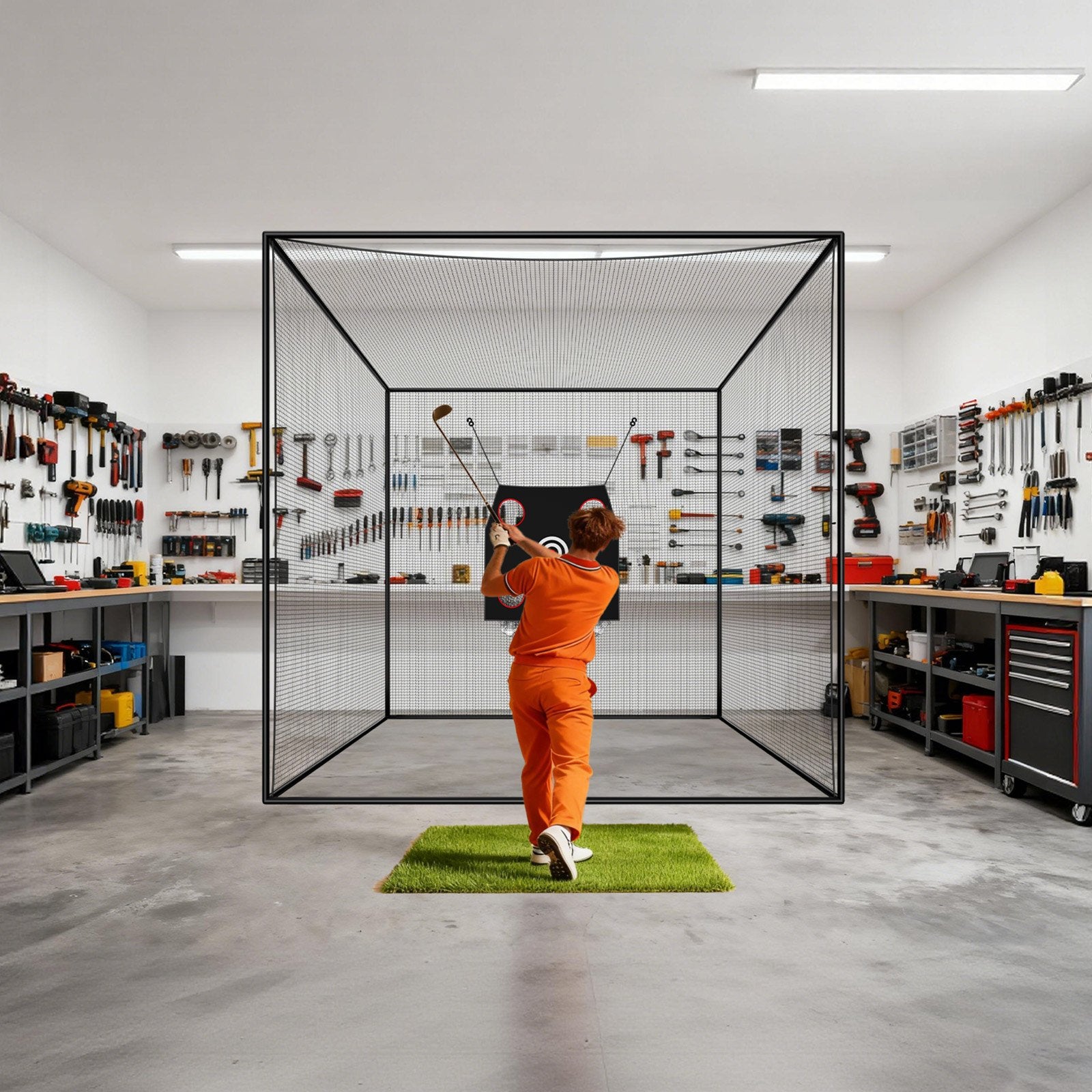 10x10x10 FT Golf & Baseball Batting Cage, Durable Knotless Polyester Net, Indoor/Outdoor Driving & Hitting Practice with Targets