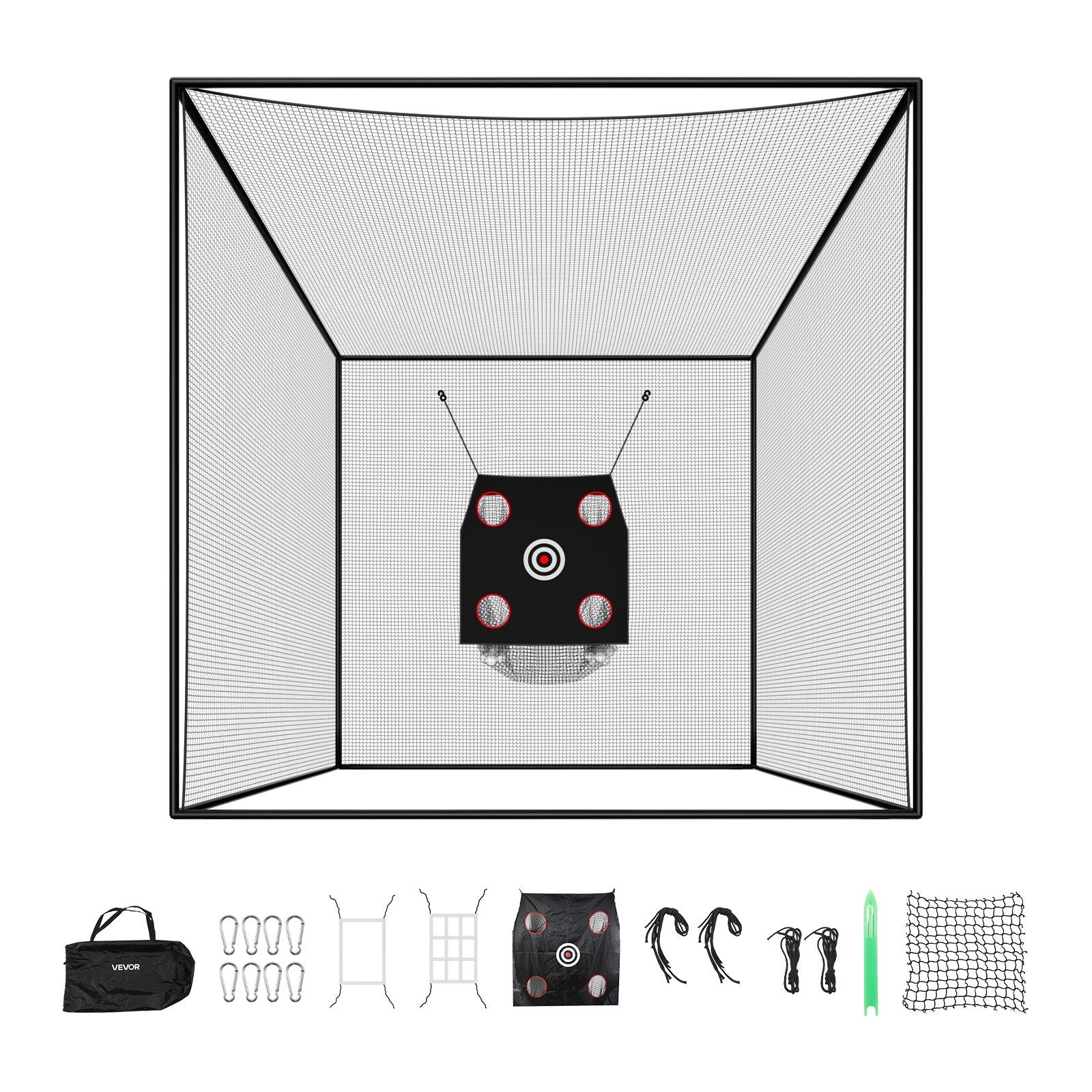 10x10x10 FT Golf & Baseball Batting Cage, Durable Knotless Polyester Net, Indoor/Outdoor Driving & Hitting Practice with Targets