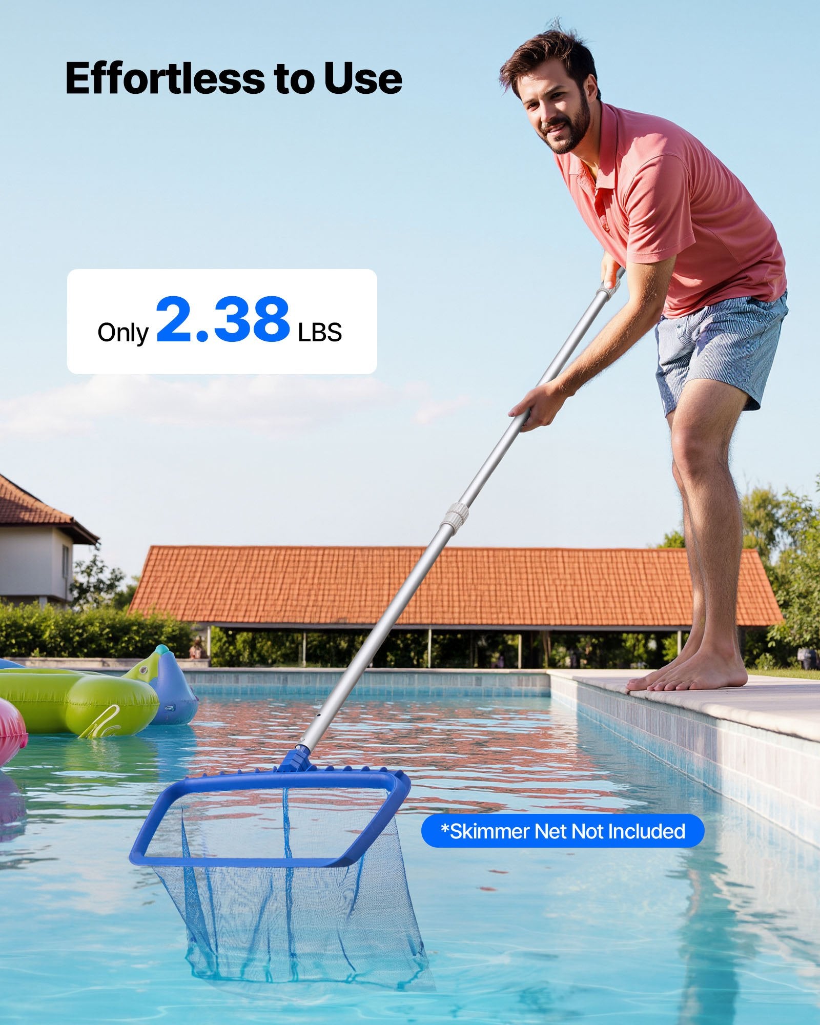 Title: Heavy Duty Telescopic Pool Pole with 2 Extensions, Adjustable 3.4-15 Ft for Skimmer Net, Brush, Vacuum Head, Aluminum Alloy Cleaning Stick