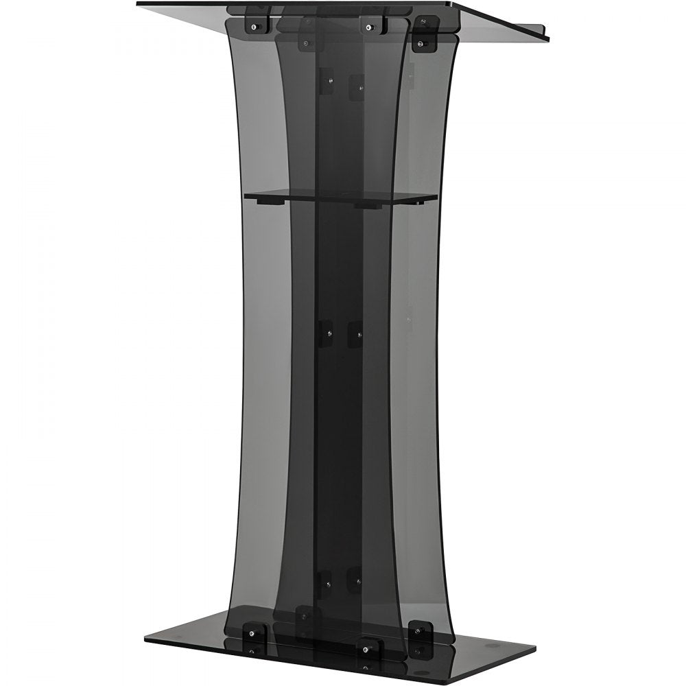 VEVOR Acrylic Pulpit, 47" Tall, Clear Podium Stand w/ Wide Reading Surface & Storage Shelf, Floor-Standing Plexiglass Lectern for Church Office School, Black