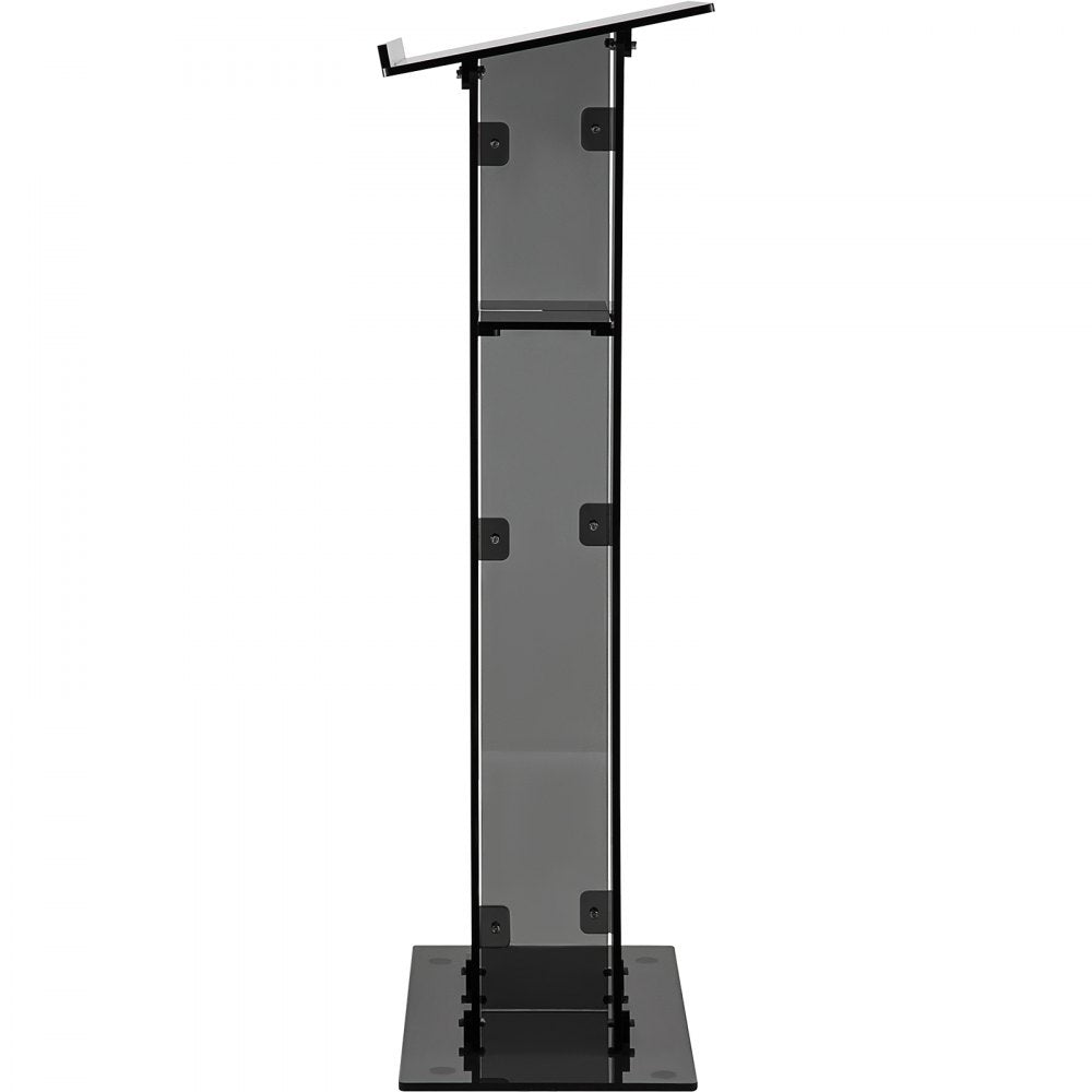 VEVOR Acrylic Pulpit, 47" Tall, Clear Podium Stand w/ Wide Reading Surface & Storage Shelf, Floor-Standing Plexiglass Lectern for Church Office School, Black
