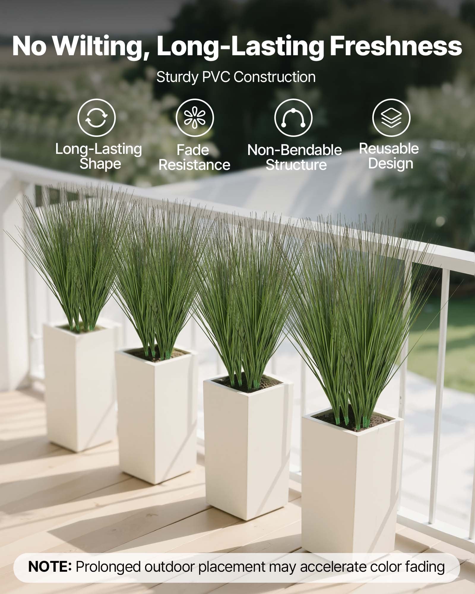 27" Faux Onion Grass Shrubs - Premium PVC Artificial Greenery for Indoor/Outdoor Home, Office, Garden Decor - 8 Pack
