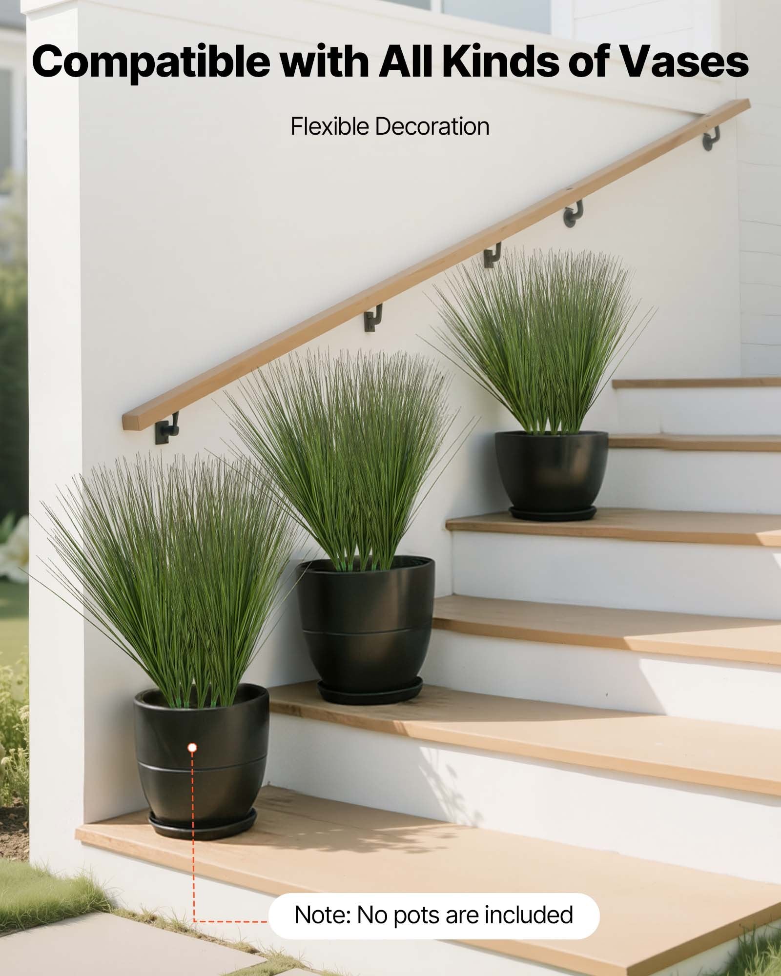 27" Faux Onion Grass Shrubs - Premium PVC Artificial Greenery for Indoor/Outdoor Home, Office, Garden Decor - 8 Pack