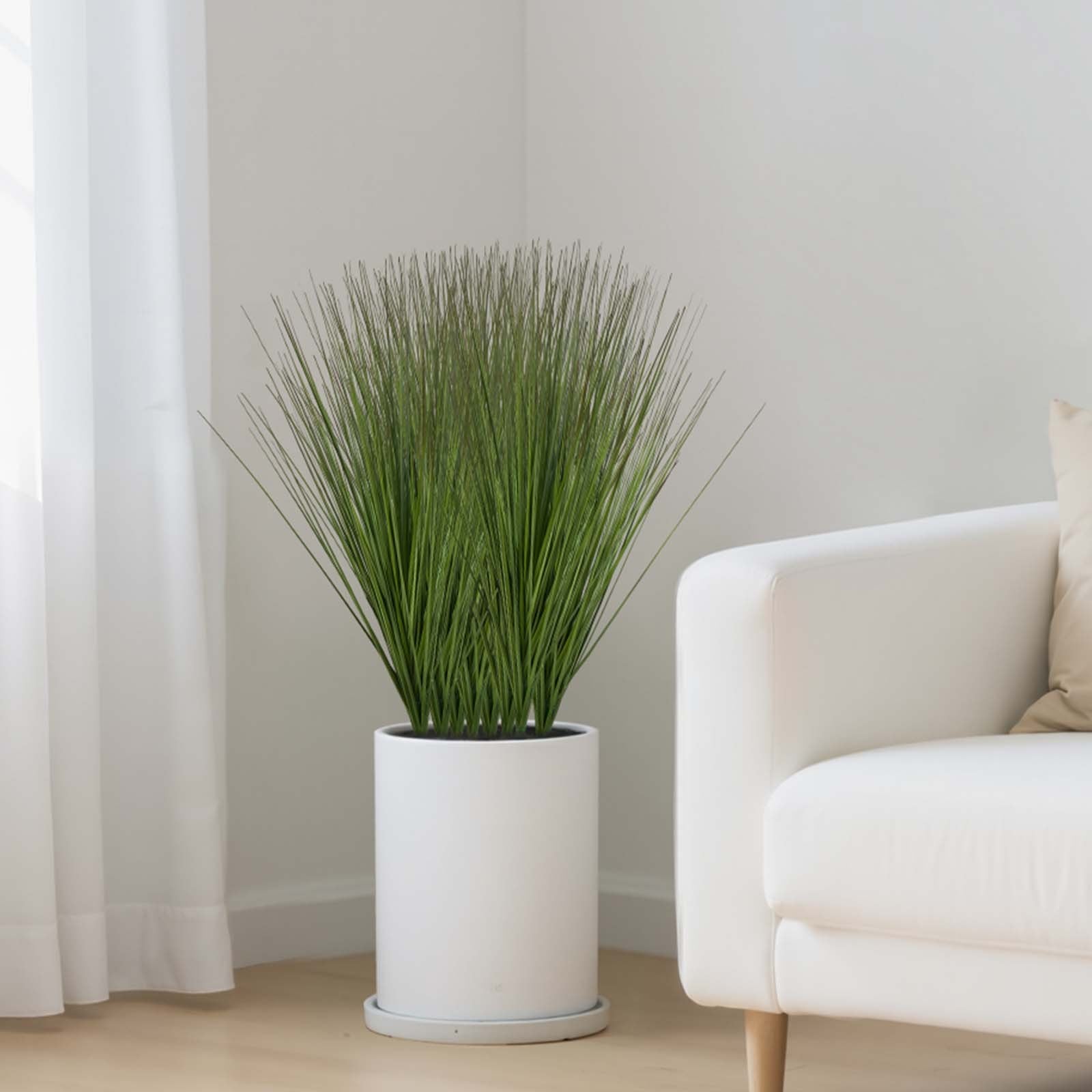 27" Faux Onion Grass Shrubs - Premium PVC Artificial Greenery for Indoor/Outdoor Home, Office, Garden Decor - 8 Pack