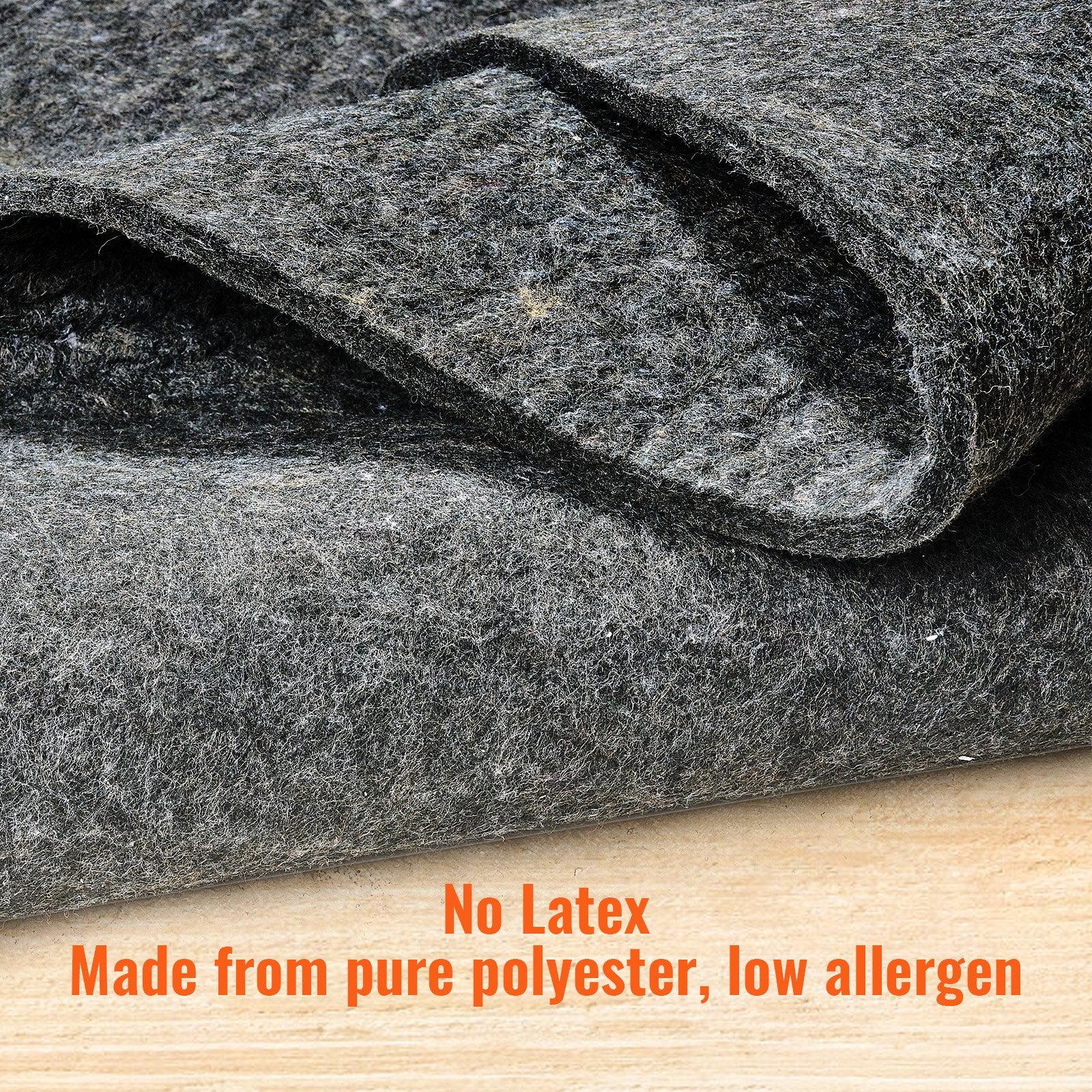 9' x 12' Gray Polyester Felt Rug Pad - Thick Cushioning, Protective Carpet Padding for All Floors, Premium Comfort, Anti-Slip, Soft Underfoot, Durable Carpet Cushion, 1/2" Thick, Multi-Sized Options Available
